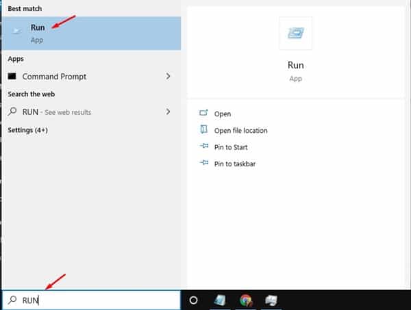 click on the 'Start' button and search for 'Run'