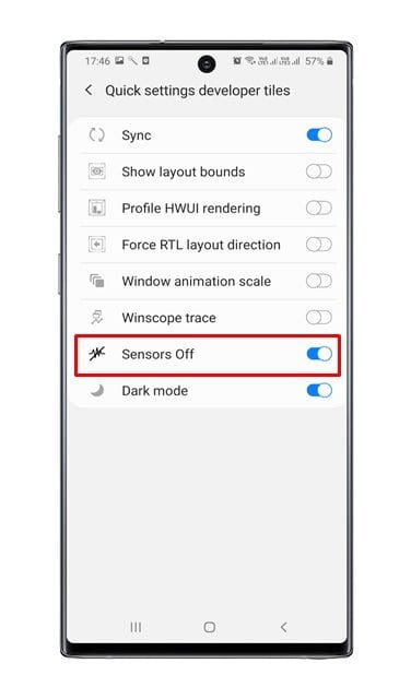Enable the 'Sensors off'