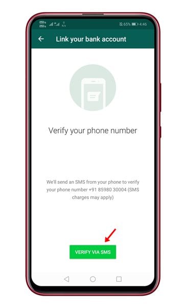 tap on the 'Verify via SMS'