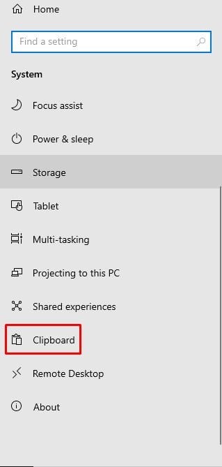 click on the 'Clipboard' option