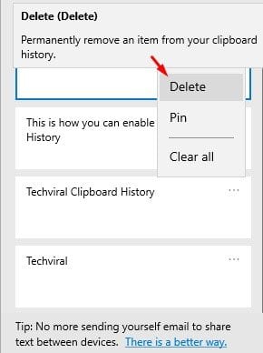 Delete or Clear all clipboard history