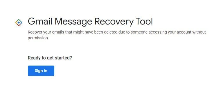 abra a página da ferramenta de recuperação de mensagens do Gmail