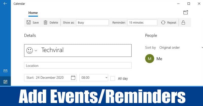 How to Add Events/Reminders in Windows 10 PC