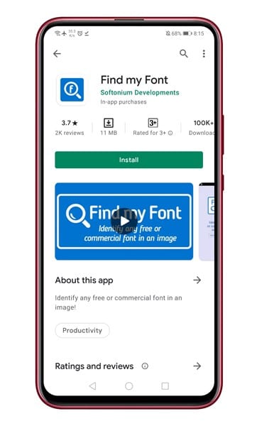 download & install the Find my Font app