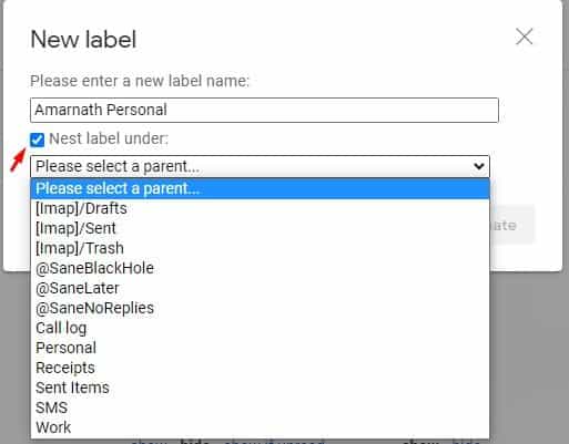 click on the checkbox near 'Nest Label under'