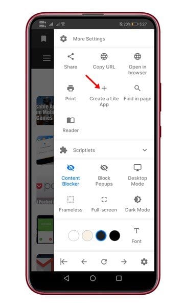 tap on the 'Create a Lite App' option