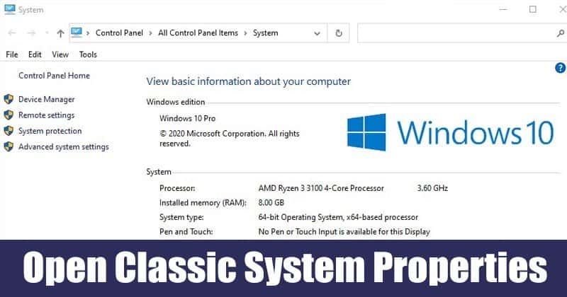 How to Open Classic System Properties in Windows 10