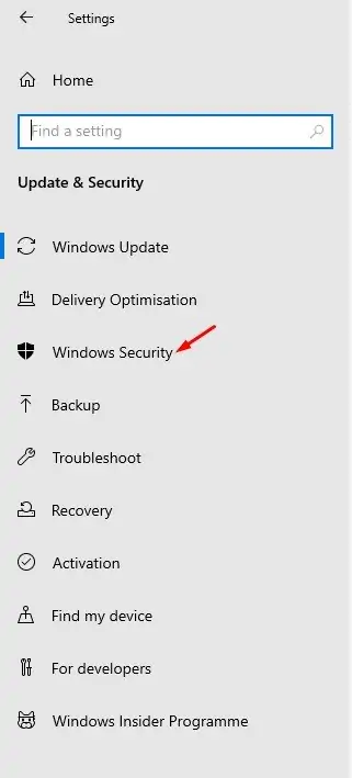 select 'Windows Security'