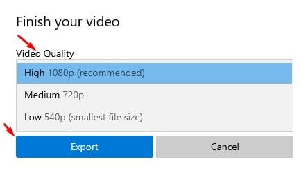 click on the 'Export' button