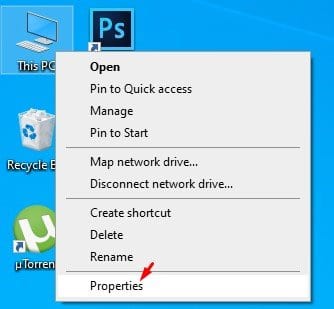 right-click on the 'This PC' and select 'Properties'