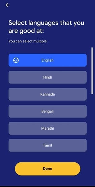 Select the language and tap on 'Done'