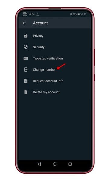 tap on the 'Change Number' option