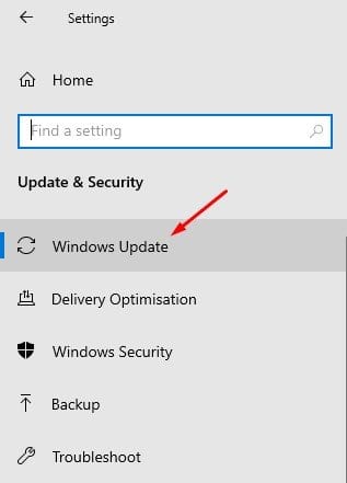 click on the 'Windows Update' option