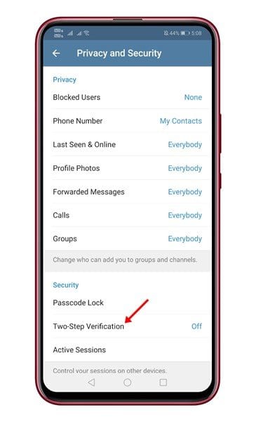 tap on the 'Two-Step Verification' option