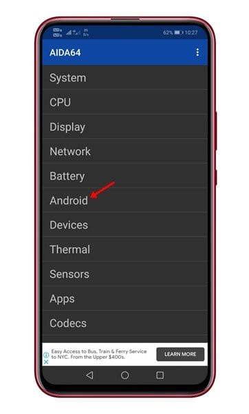 tap on the 'Android' option