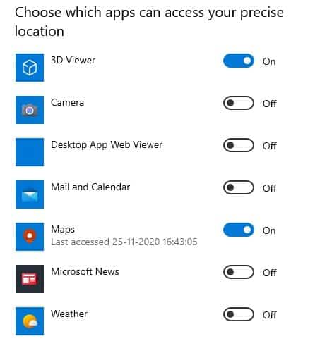 manually enable or disable location access for those apps