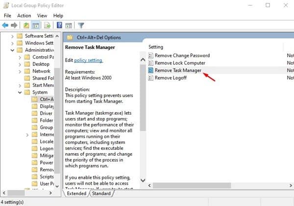 double click on the 'Remove Task Manager' option
