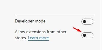 Enable the option 'Allow extensions from other stores'