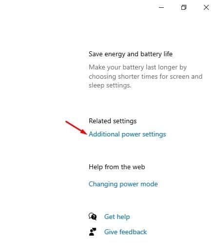 click on the 'Additional Power Settings' option