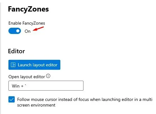 turn on the feature 'Enable Fancy Zone'