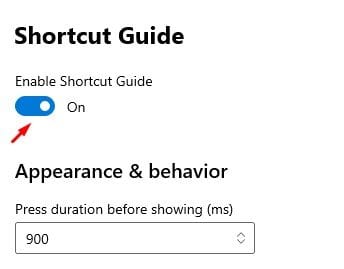 toggle the switch for 'Enable Shortcut Guide' to 'On'