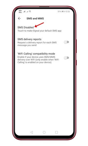 tap on the 'SMS Disabled' option