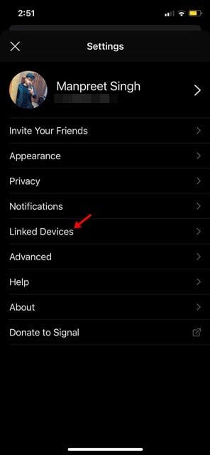 Tap on the 'Linked Devices' option