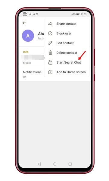 select the 'Start Secret Chat' option