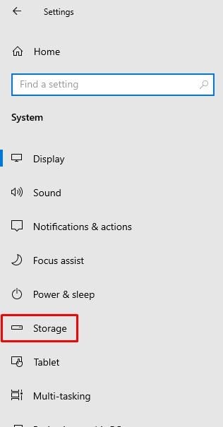 click on the 'Storage' option