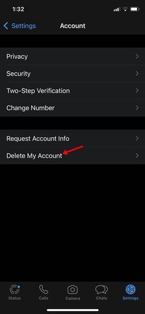 tap on the 'Delete my account' option