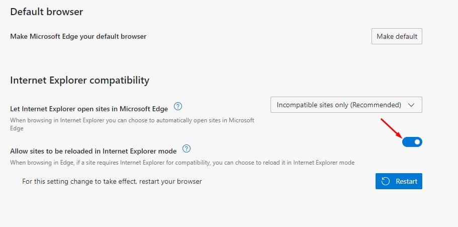 find the option 'Internet Explorer Compatibility'