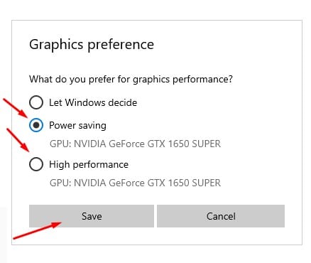 Select graphics preference