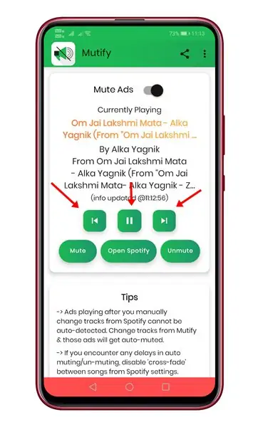 change the music from within the Mutify app