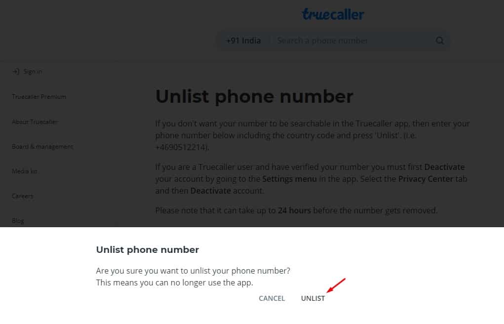 How to Deactivate TrueCaller Account   Unlist Your Phone Number - 24