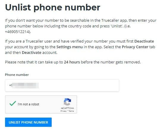 Unlist Phone Number