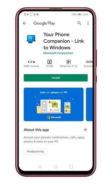 install the Your Phone Companion app