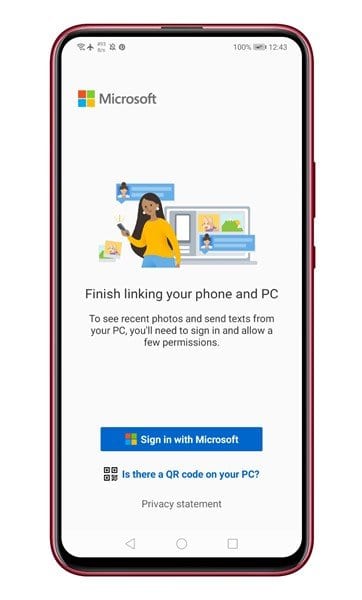tap on the 'Sign in with Microsoft' option
