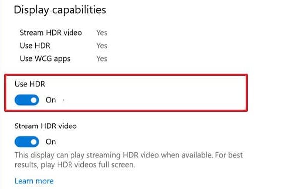 enable the 'Use HDR' toggle switch