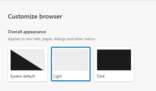 select between Light, dark, and system default