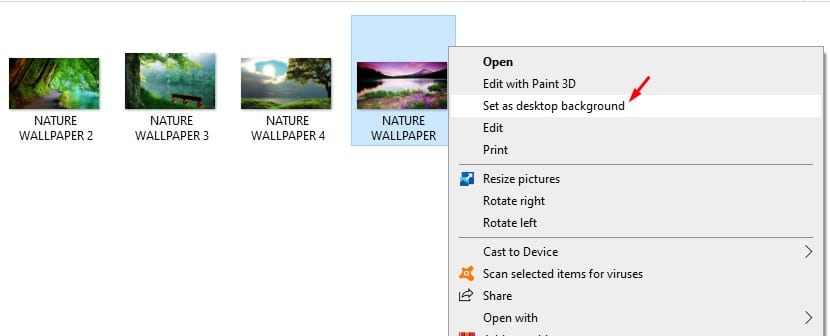 select 'Set as desktop background.'