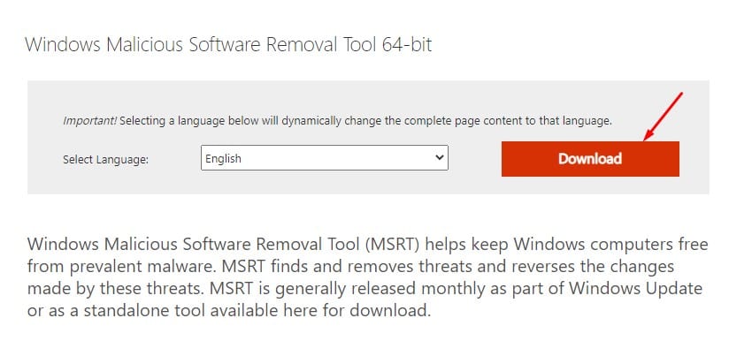 download Windows Malicious software removal tool