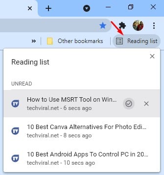 click on the 'Reading List' button