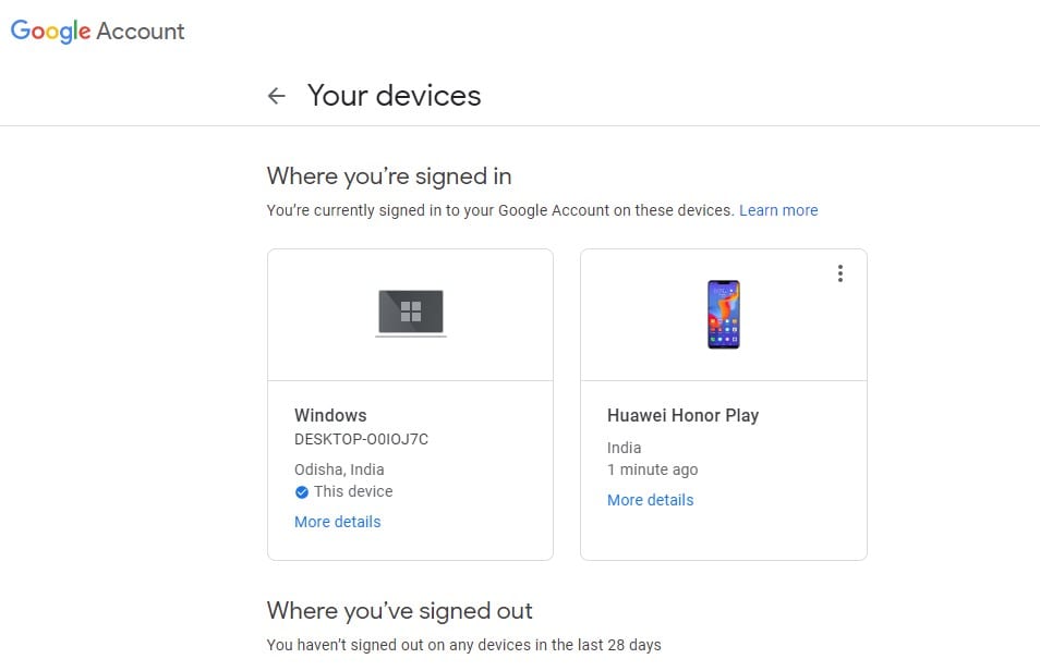 Device Activity page