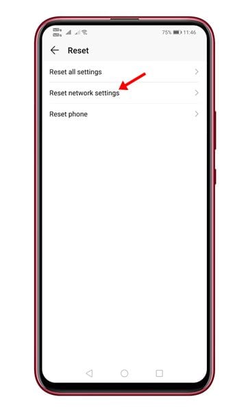 tap on the 'Reset Network Settings' option