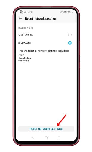 tap on the 'Reset Network Settings' option