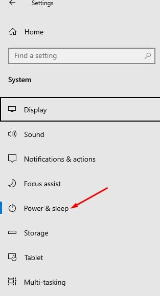 select the 'Power & Sleep' option