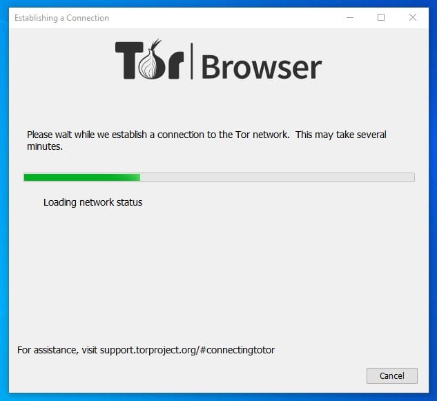 Tor Browser connects to the Tor Network