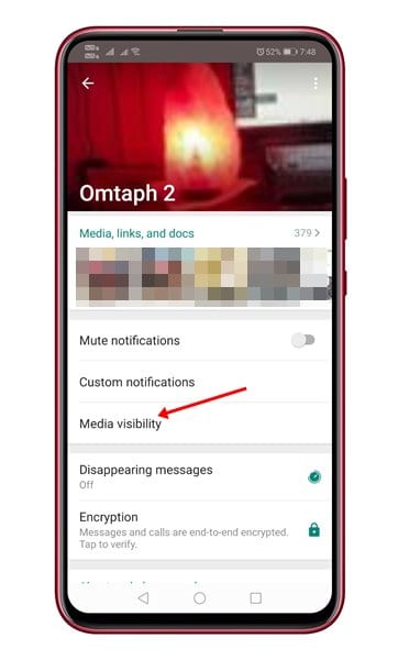 tap on the 'Media Visibility' option