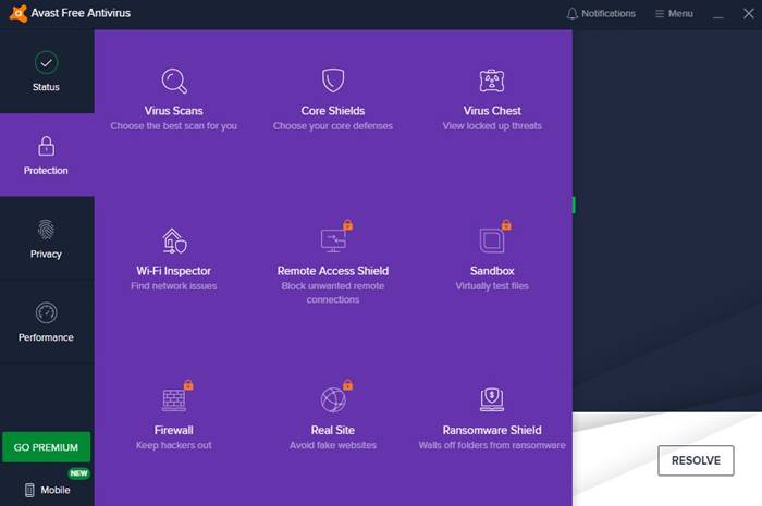 Avast Free Antivirus'ün Özellikleri