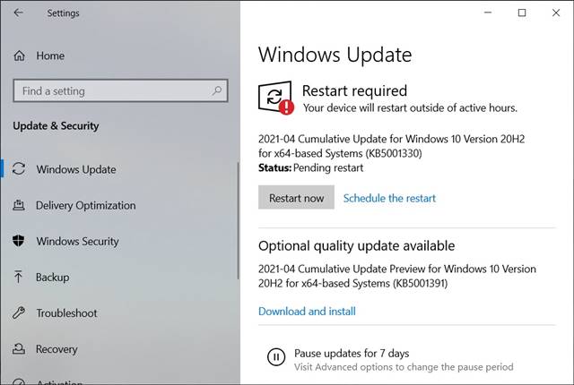 Install Windows update